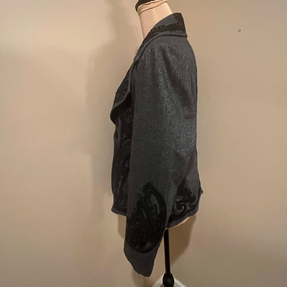 Soft Surroundings Appliquéd Herringbone Blazer Wool Blend Vintage Style Boho,Med - Picture 4 of 10